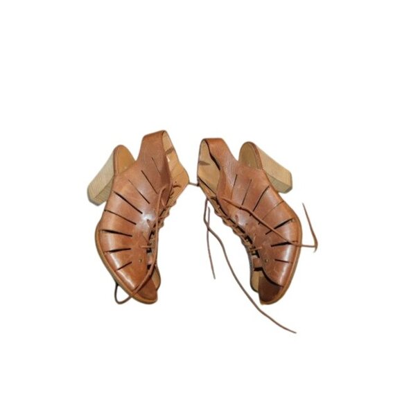 Paul Green Size 7 (4.5 EURO) Brown Leather Lace Up Peep Toe Slingback Heels NEW - Picture 3 of 4